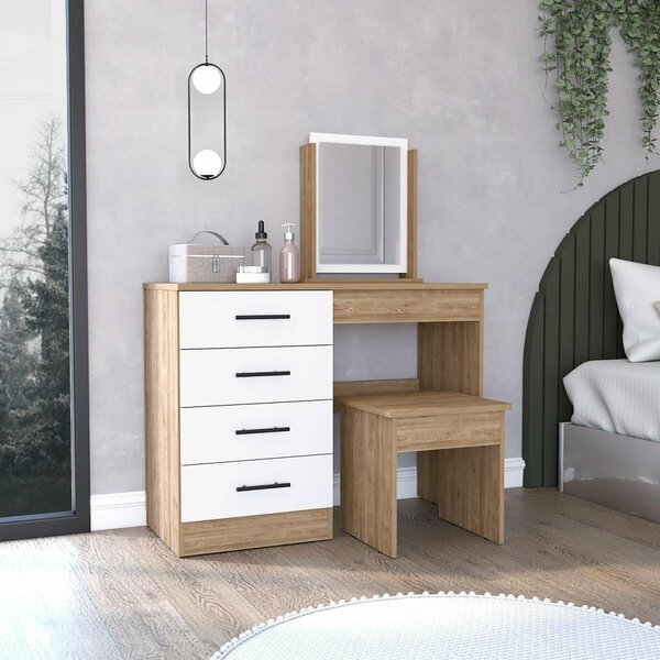 Depot E-Shop Rose Makeup Dressing Table, Pine & White DE-TMB7906